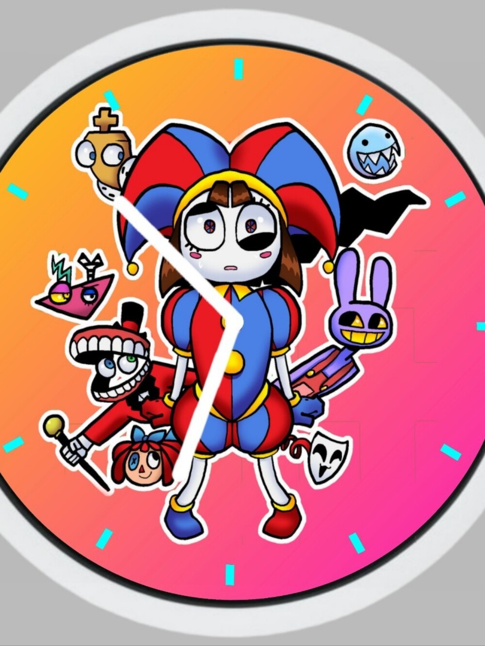The Amazing Digital Circus Colorful Jester Cartoon Clock Face - Red & Blue Clock
